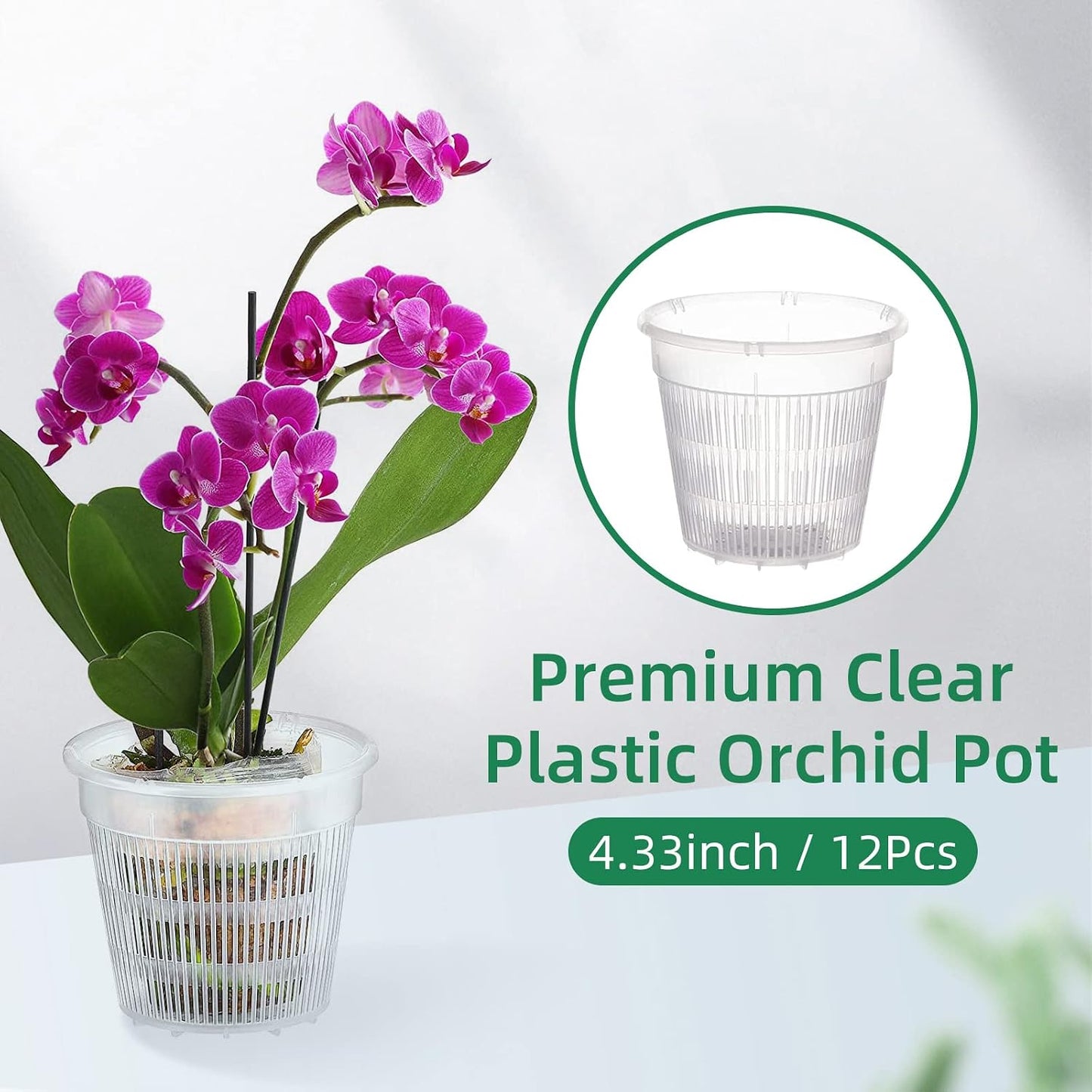 12 Macetas Plástico Transparente 4" Orquídeas Ranuradas