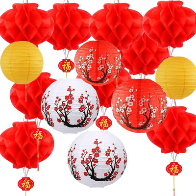 16 Faroles rojos decorativos para Año Nuevo Lunar