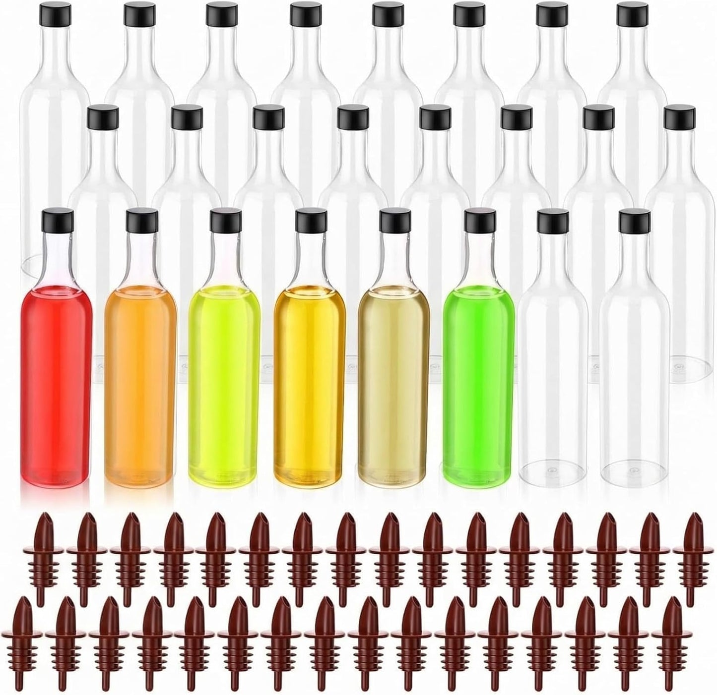 24 Botellas Plástico Cuello Largo 25oz con Vertedor Hogar Bar