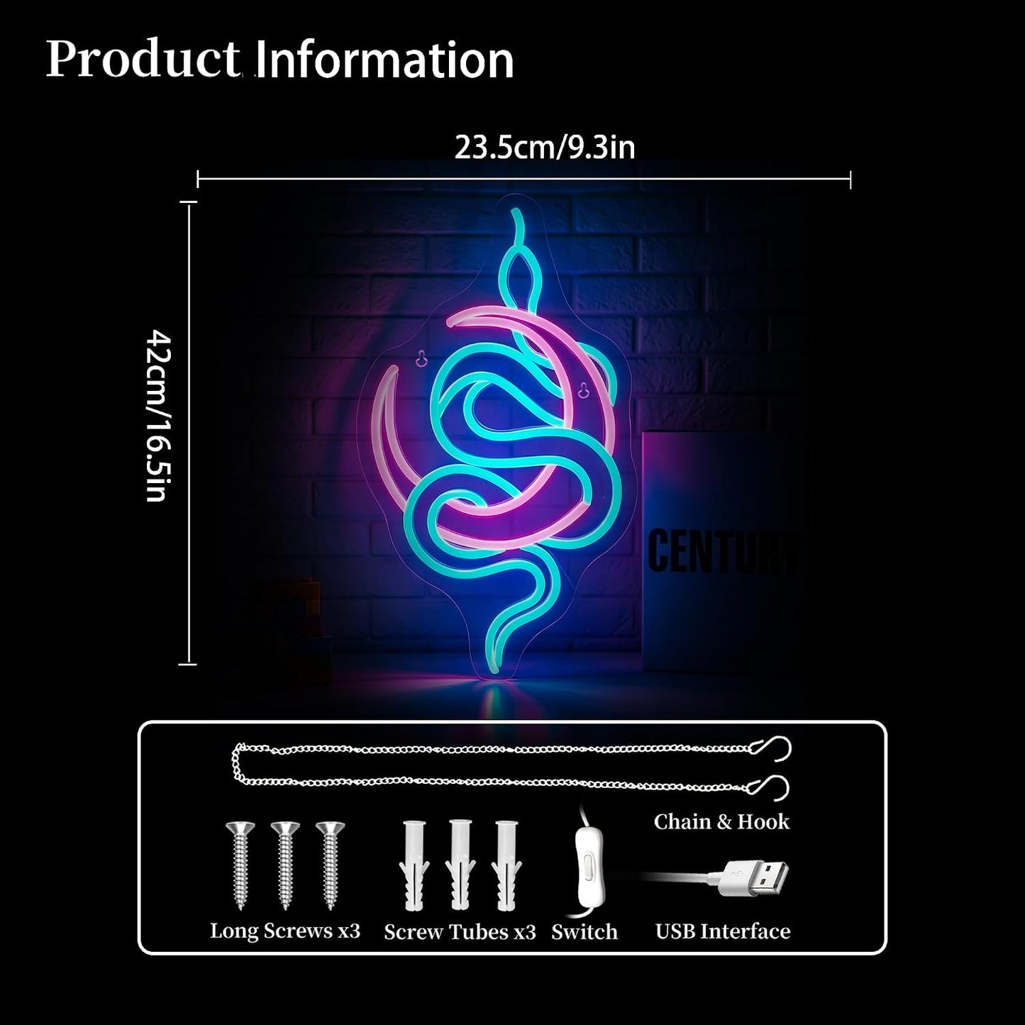 Letrero neón serpiente y luna LED para decoración