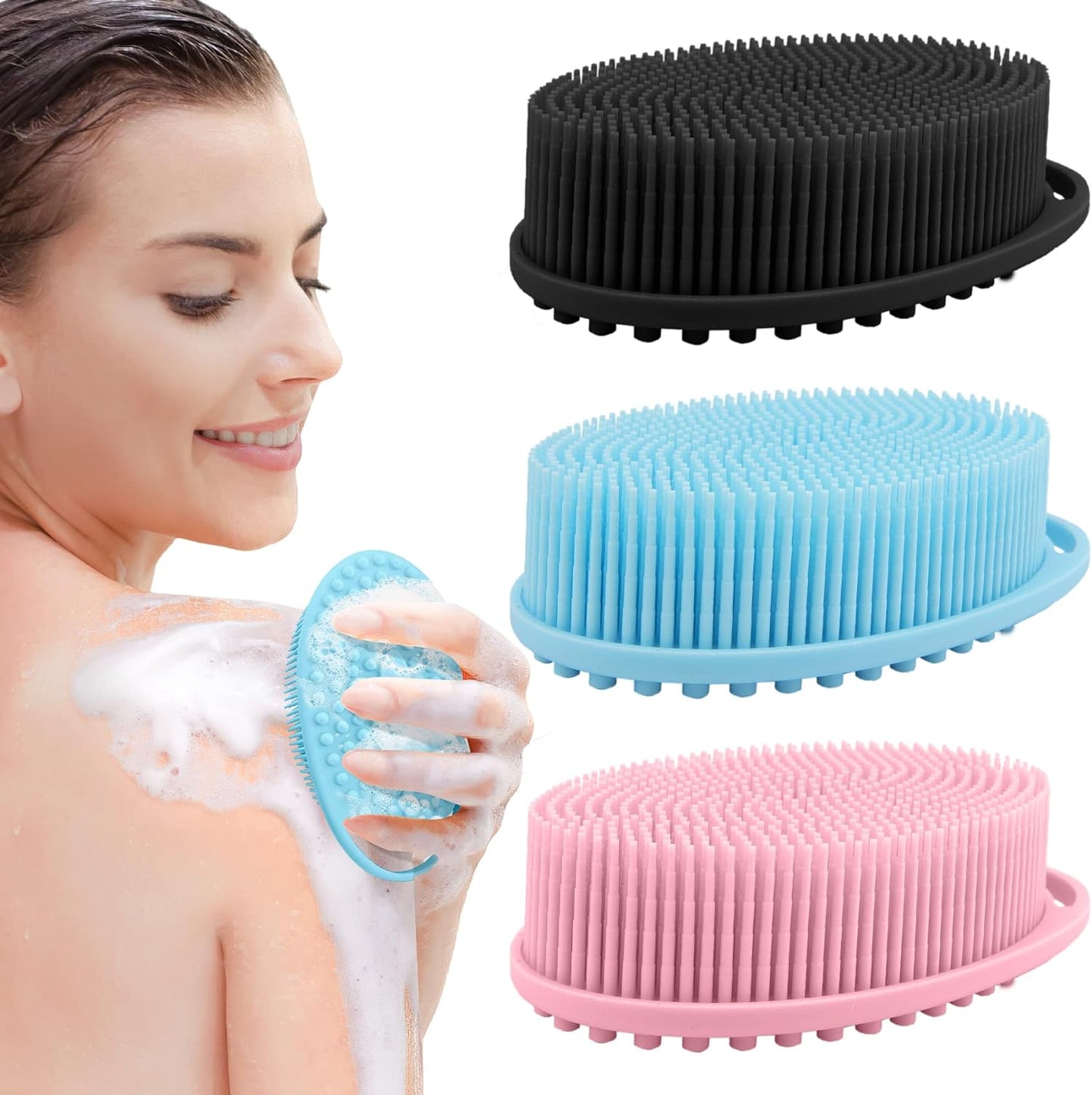 3 Pzas Exfoliante Corporal Silicona Negro Azul Rosa