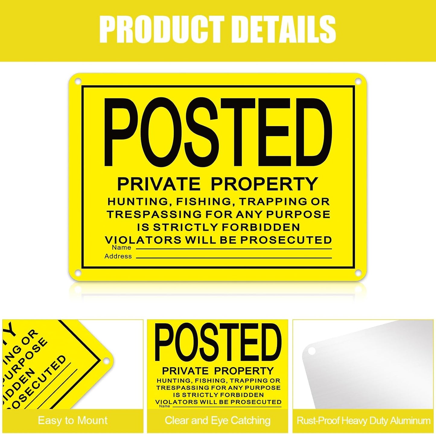 40 Carteles No Intercepción 7x10pulg Aluminio Amarillo