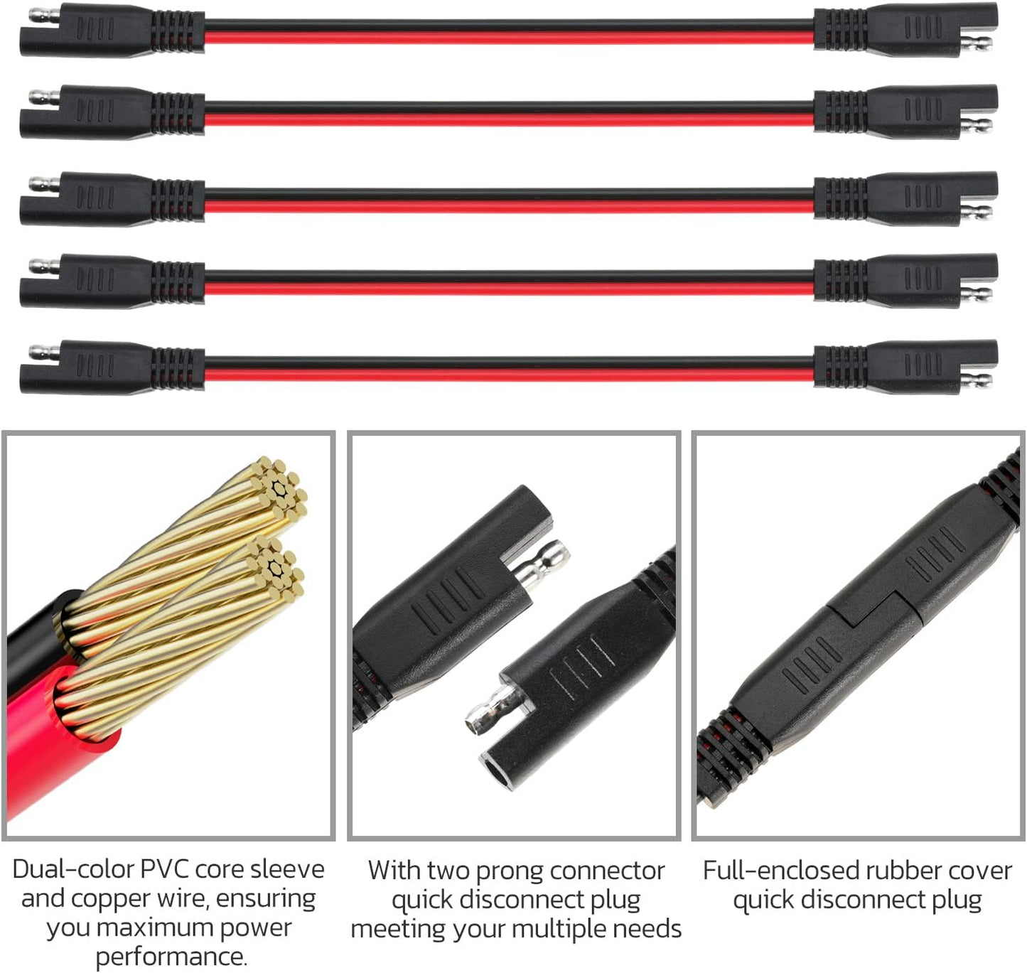 Cable extensión SAE 14 AWG 2 pines 10pulg para solar auto