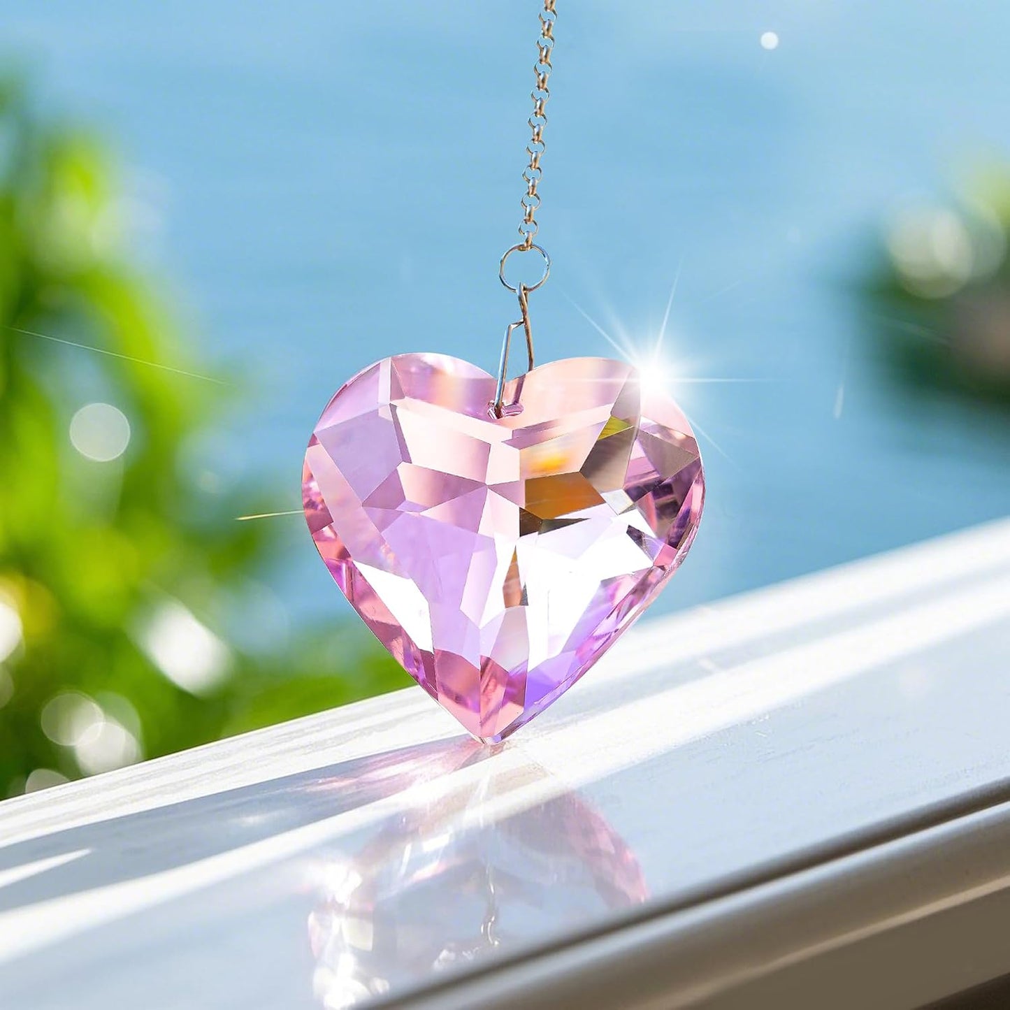 Atrapasueños cristales rosa forma corazón 3 pzas