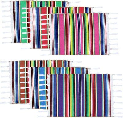 6 Manteles Serape Mexicano Multicolor 13x19pulg Con Flecos