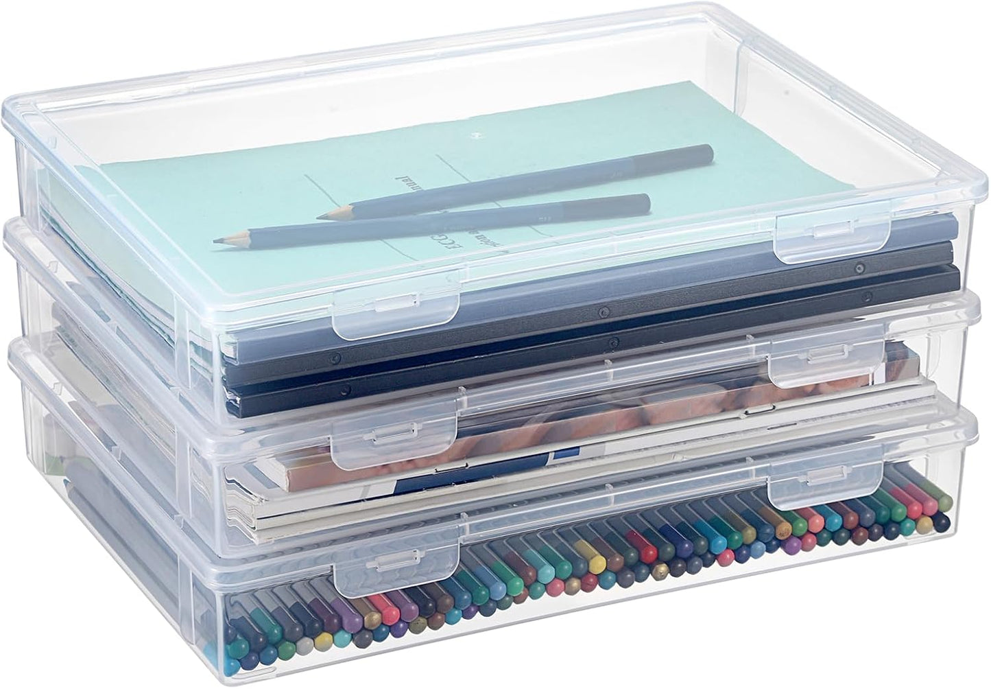 Caja plástico transparente con tapa abatible organiz.