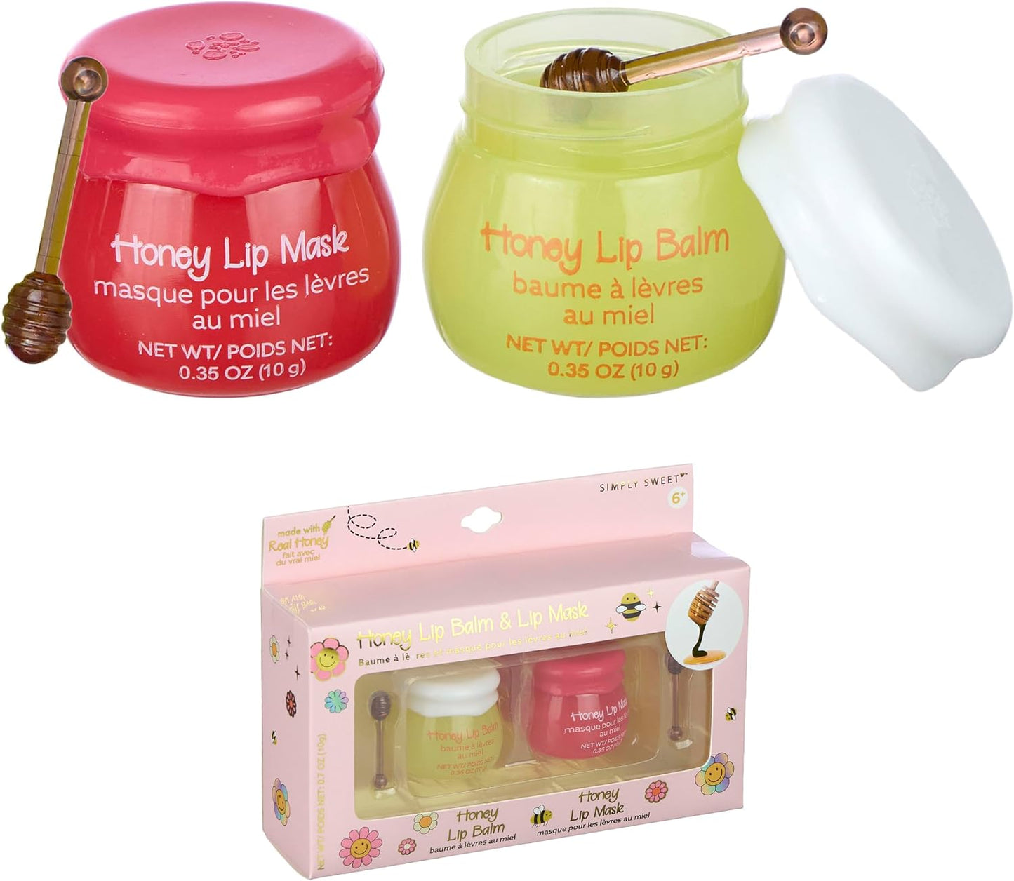 Juego 2 bálsamos labiales miel y máscara con varillas para niñas