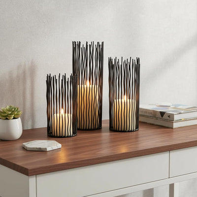 Portavelas metal alambre creativo 3 pzas candelabro negro