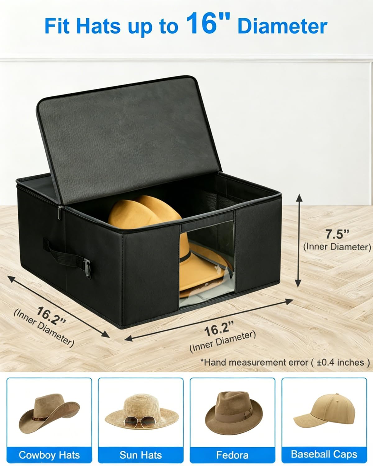 Caja almacenamiento sombrero vaquero resistente apilable