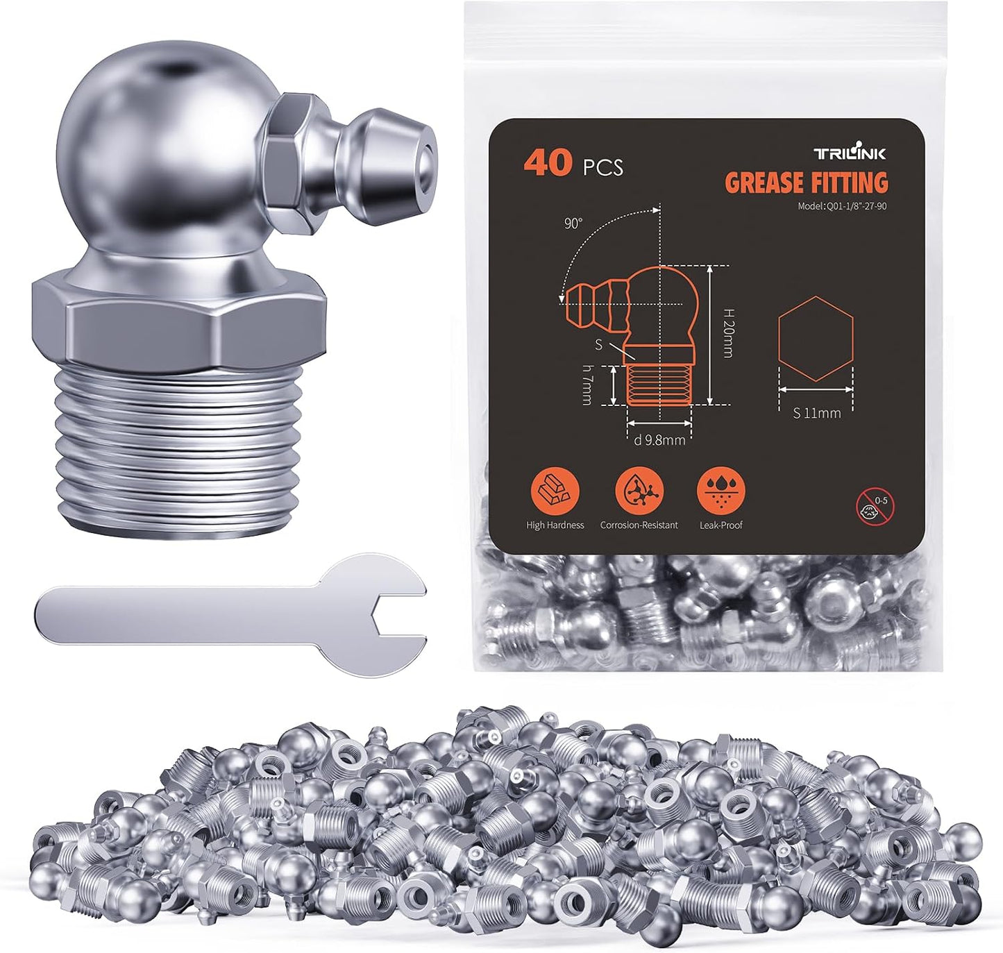 Racores grasa Zerk 1/8-27 con llave para maquinaria