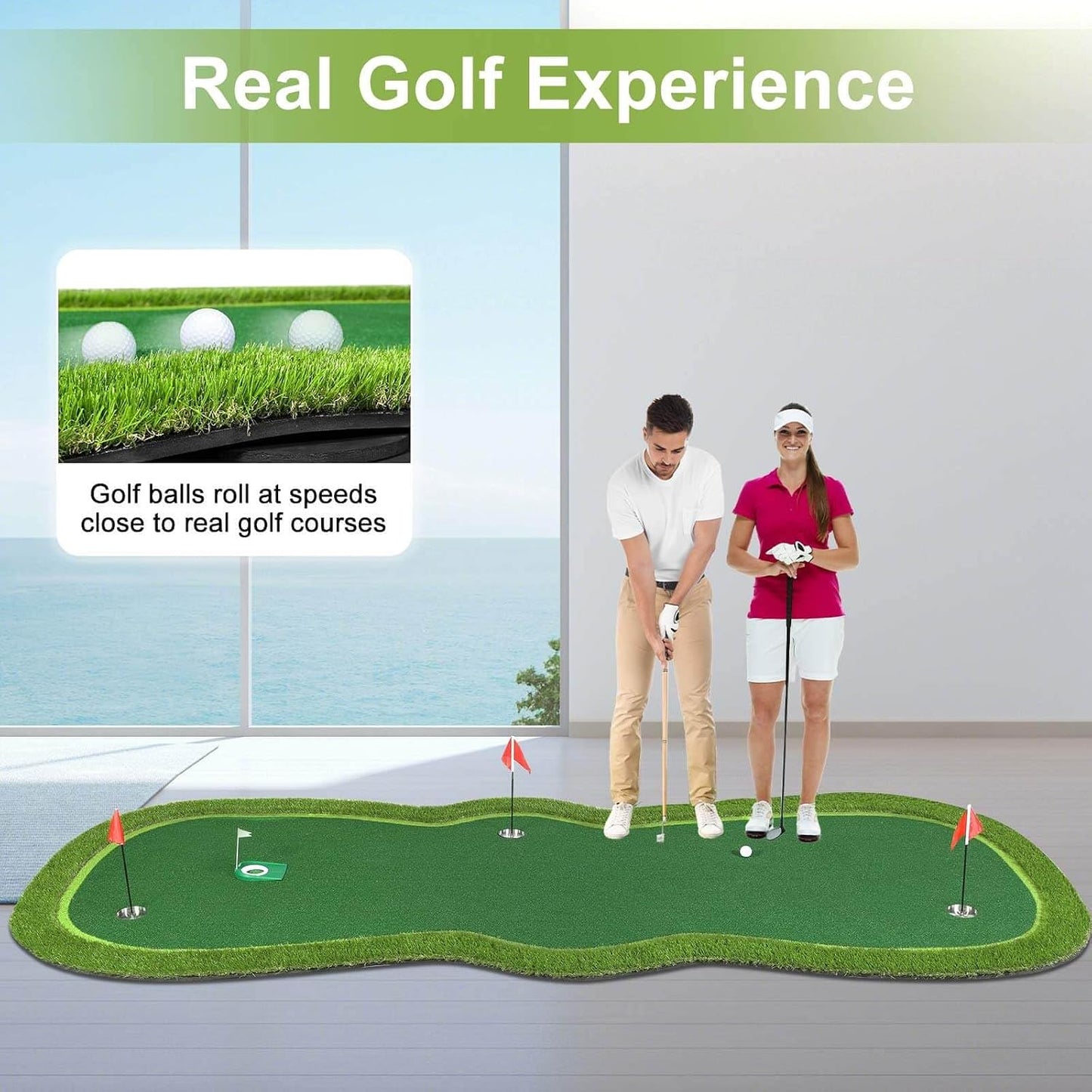Alfombra golf practicar putt profesional grande con copa