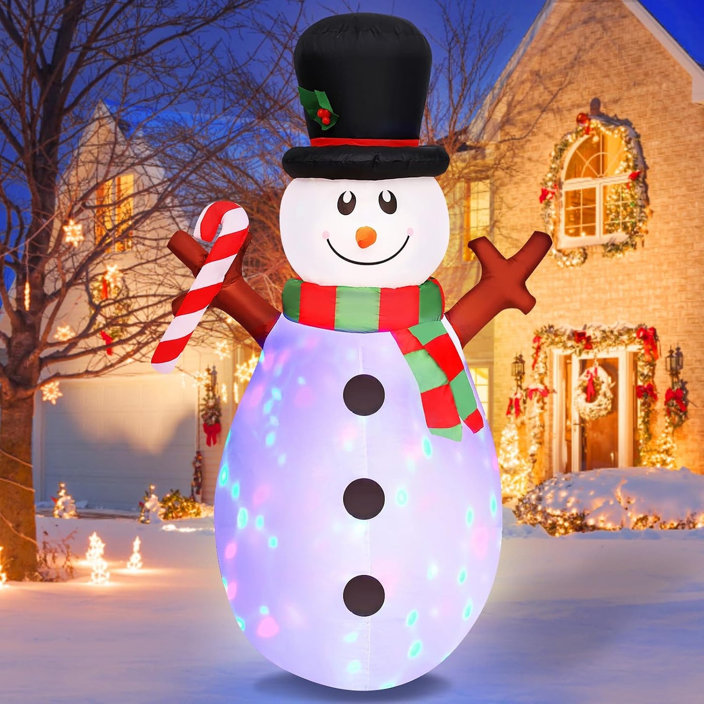 Muñeco nieve inflable Navidad con luces LED giratorias patio