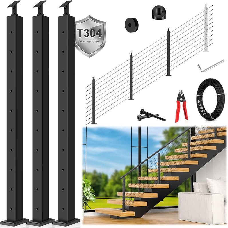 Kit poste barandilla cable T304 negro 8-12ft 134ft cuerda