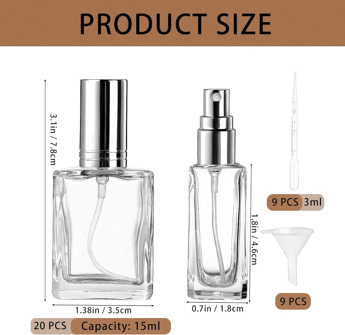 20 Botellas Perfume Vidrio 0.5oz con Cuentagotas para Viaje