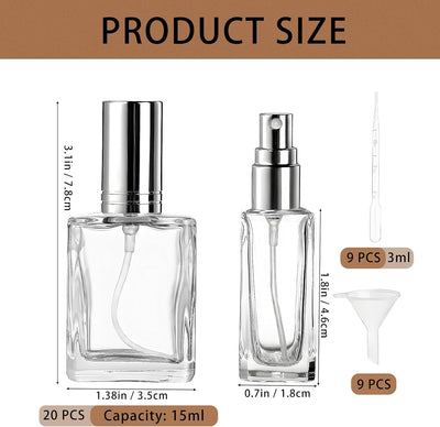 20 Botellas Perfume Vidrio 0.5oz con Cuentagotas para Viaje