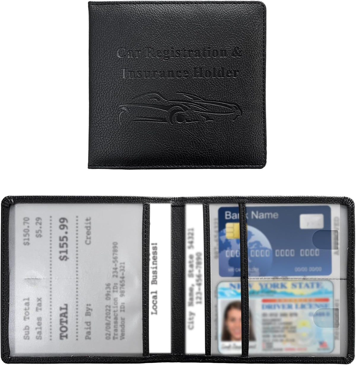 Soporte documentos automóvil cuero premium 5.5x5.1pulg