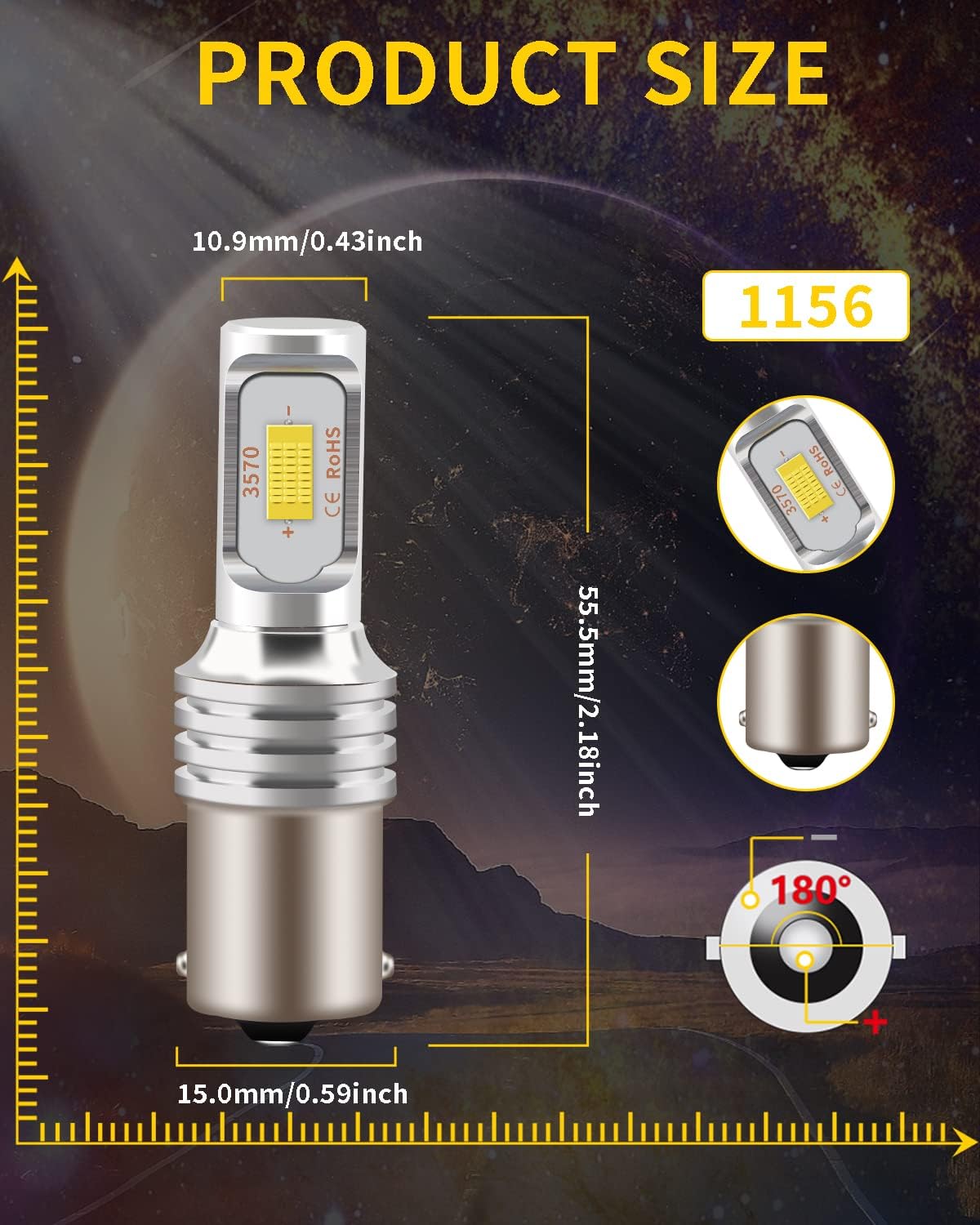 2 Bombillas LED BA15S Amarillas 3000K para Luces Señal RV