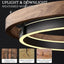 Candelabro LED 2 Anillos Regulable Negro Madera Nogal