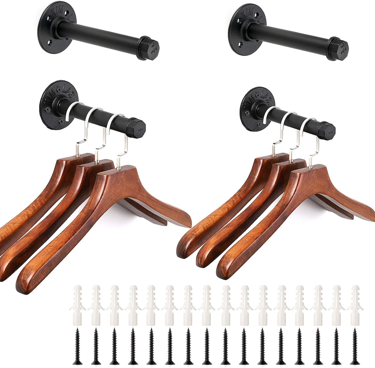 Barra ropa 7.7pulg set 4 ganchos metal baño dormitorio