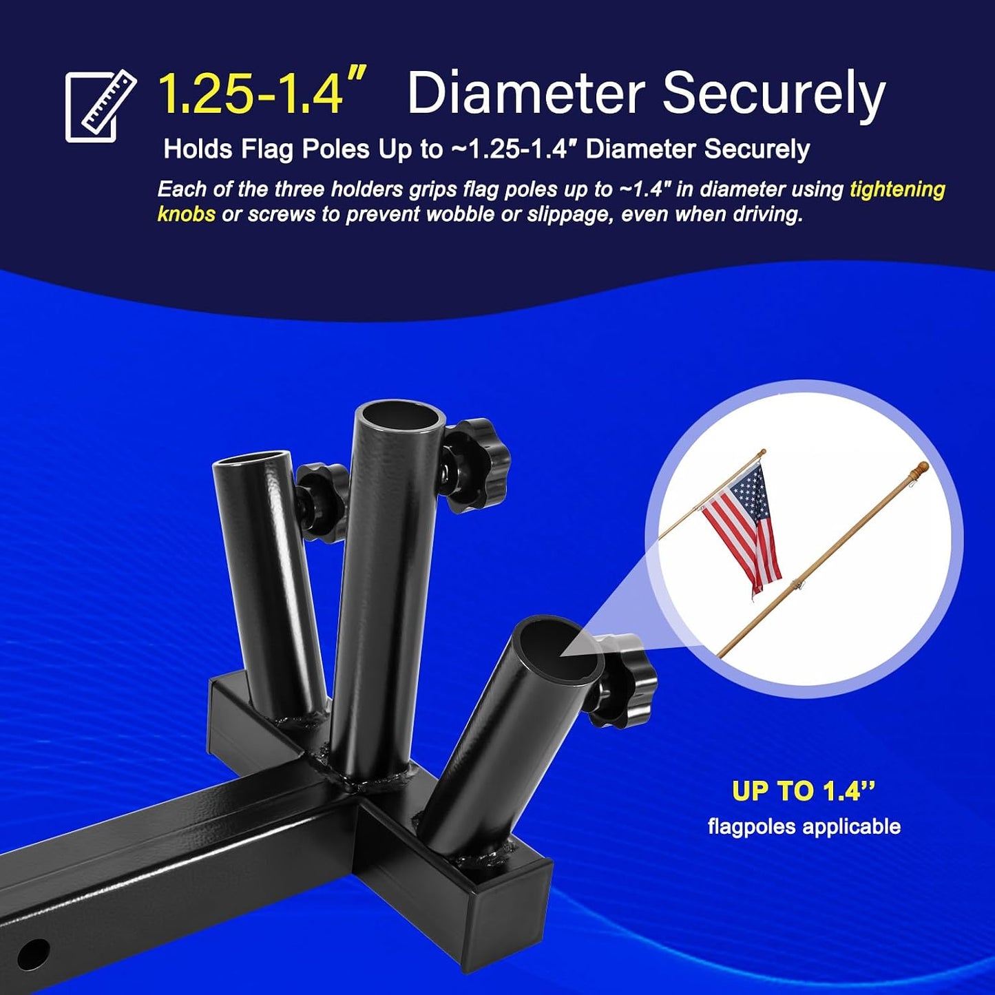 Soporte enganche poste 3 banderas acero resistente 2pulg