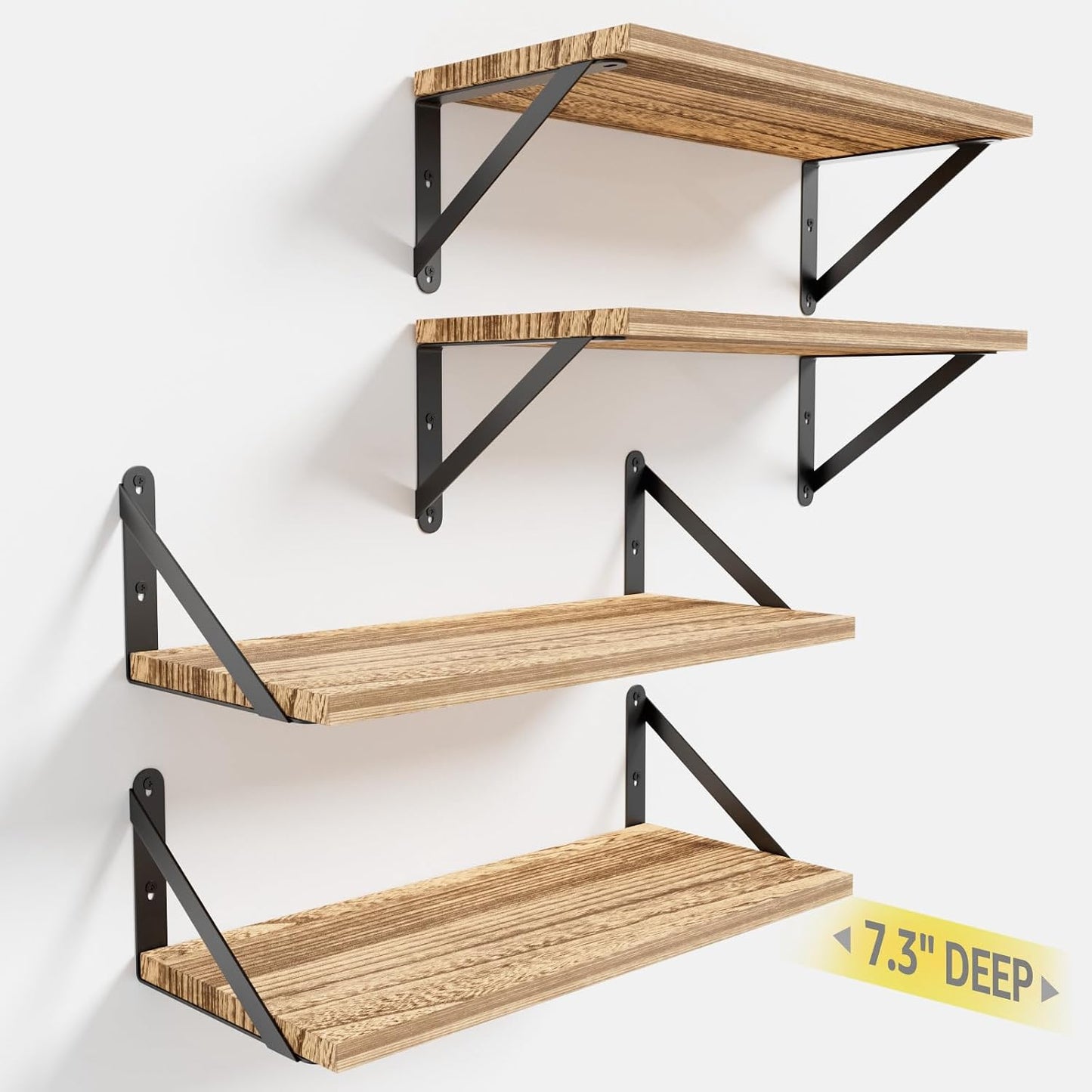 Set 4 estantes pared madera Paulownia 7.3" resistente