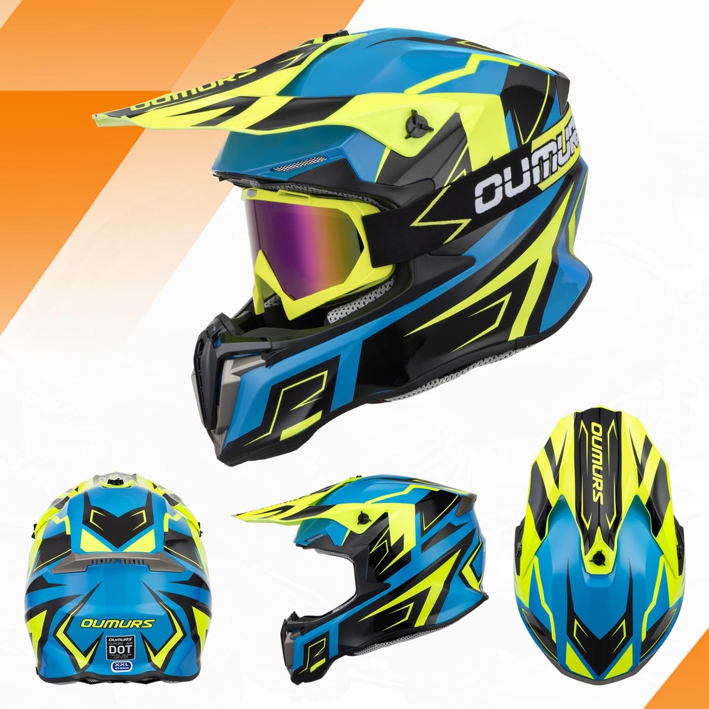 Casco motocross para adultos con gafas y visera solar