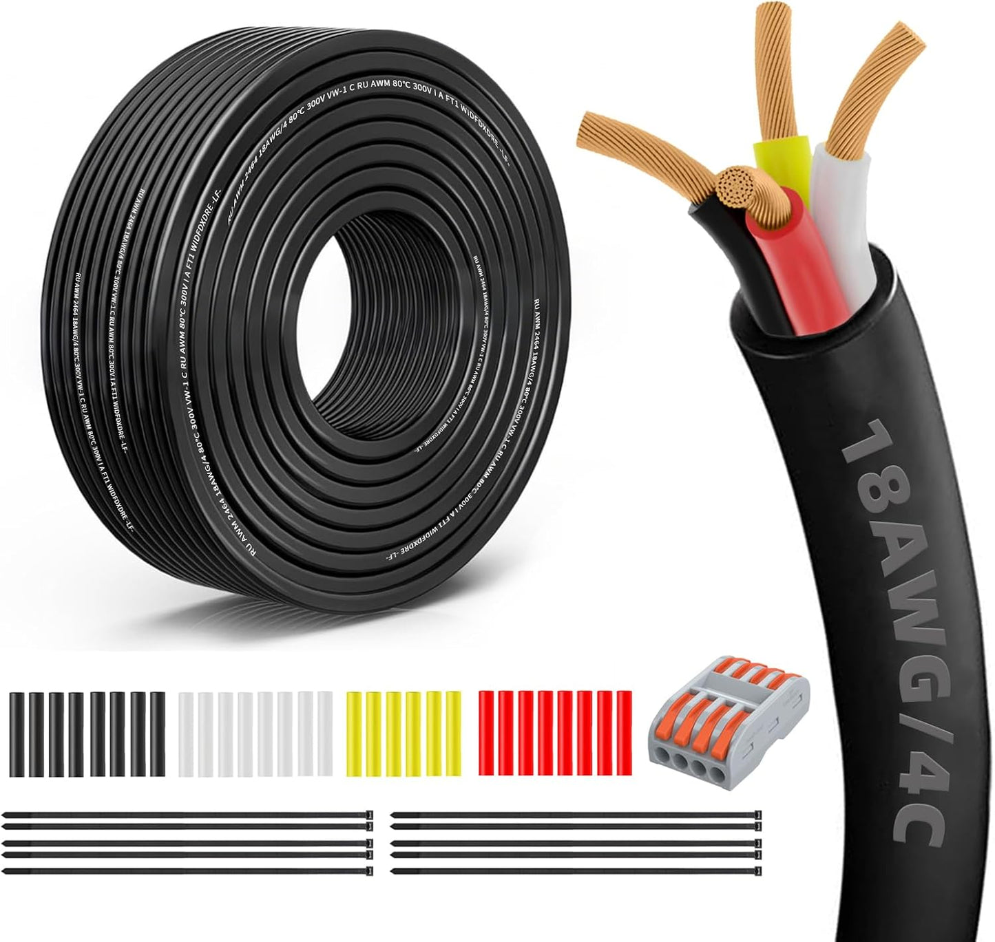 Cable eléctrico 18AWG 4 conductores 50pies cobre puro UL2464