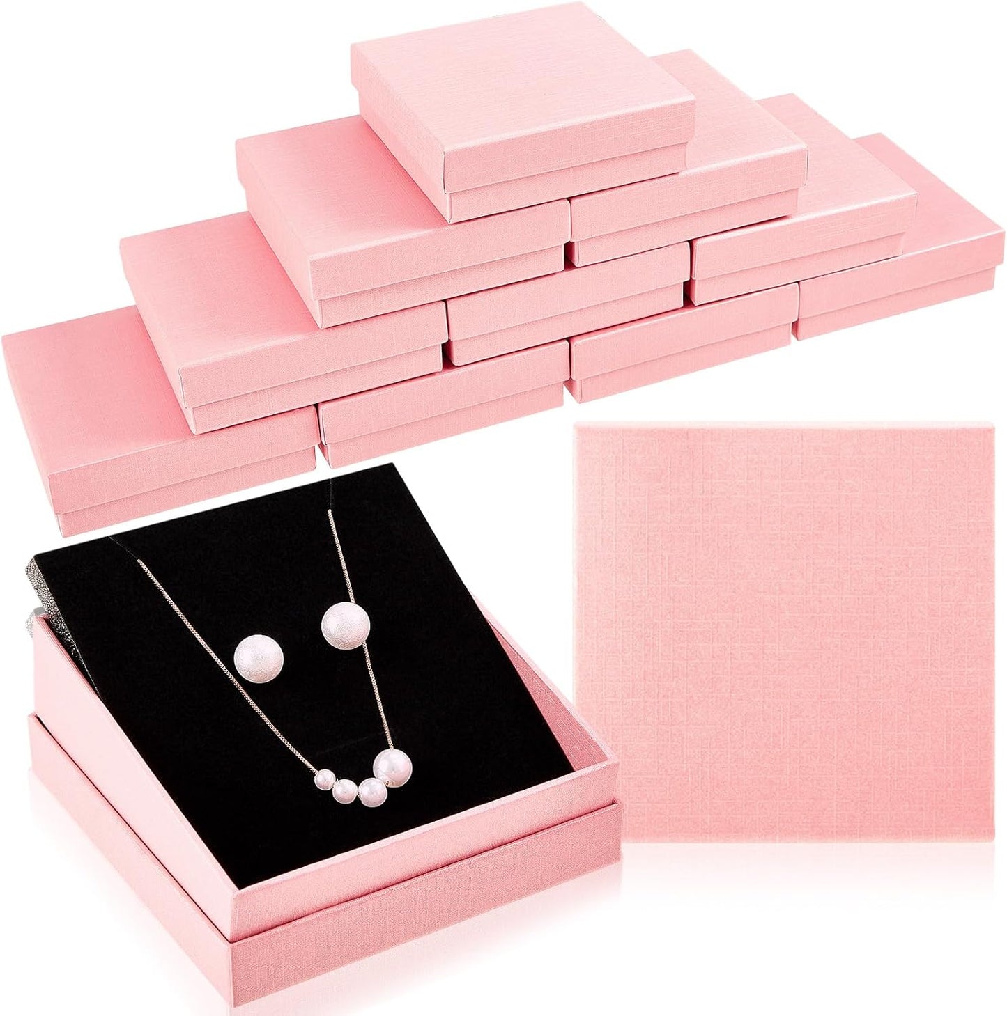 Caja regalo 36 Pzas aretes anillos collares 3.5x3.5" rosa