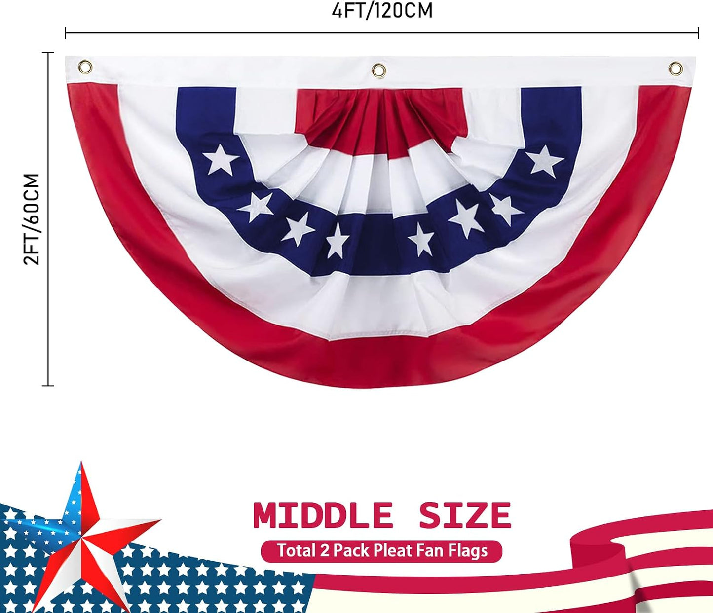 Bandera abanico plisada 2x4ft set 2 decoración 4 de julio