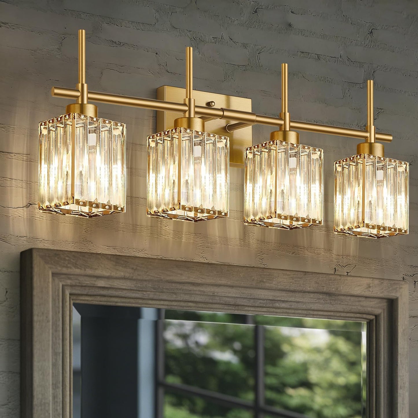 Lámpara baño cristal 4 luces dorado cepillado aplique latón