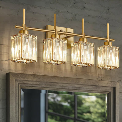 Lámpara baño cristal 4 luces dorado cepillado aplique latón