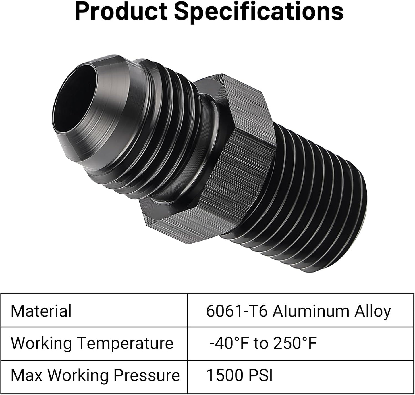 Adaptador tubería aluminio 1/4 BSPT negro