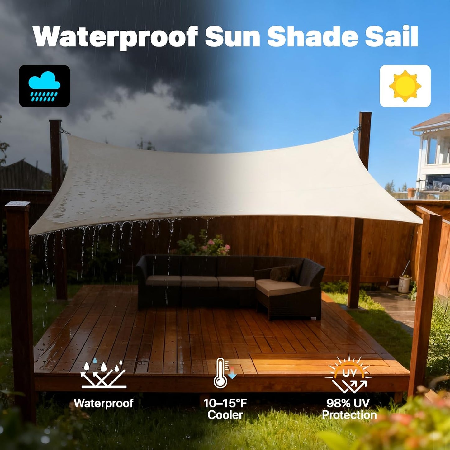 Toldo cuadrado beige 9.5x9.5ft impermeable UPF50