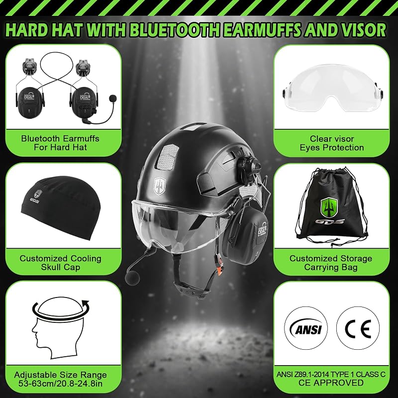 Casco seguridad visera Bluetooth ventilado ANSI Z89.1