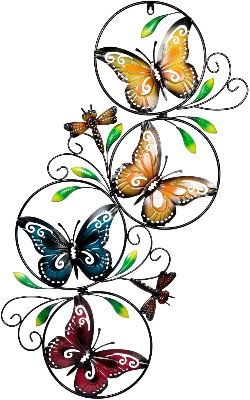 Decoración pared mariposa hierro pintado colorido 37x19