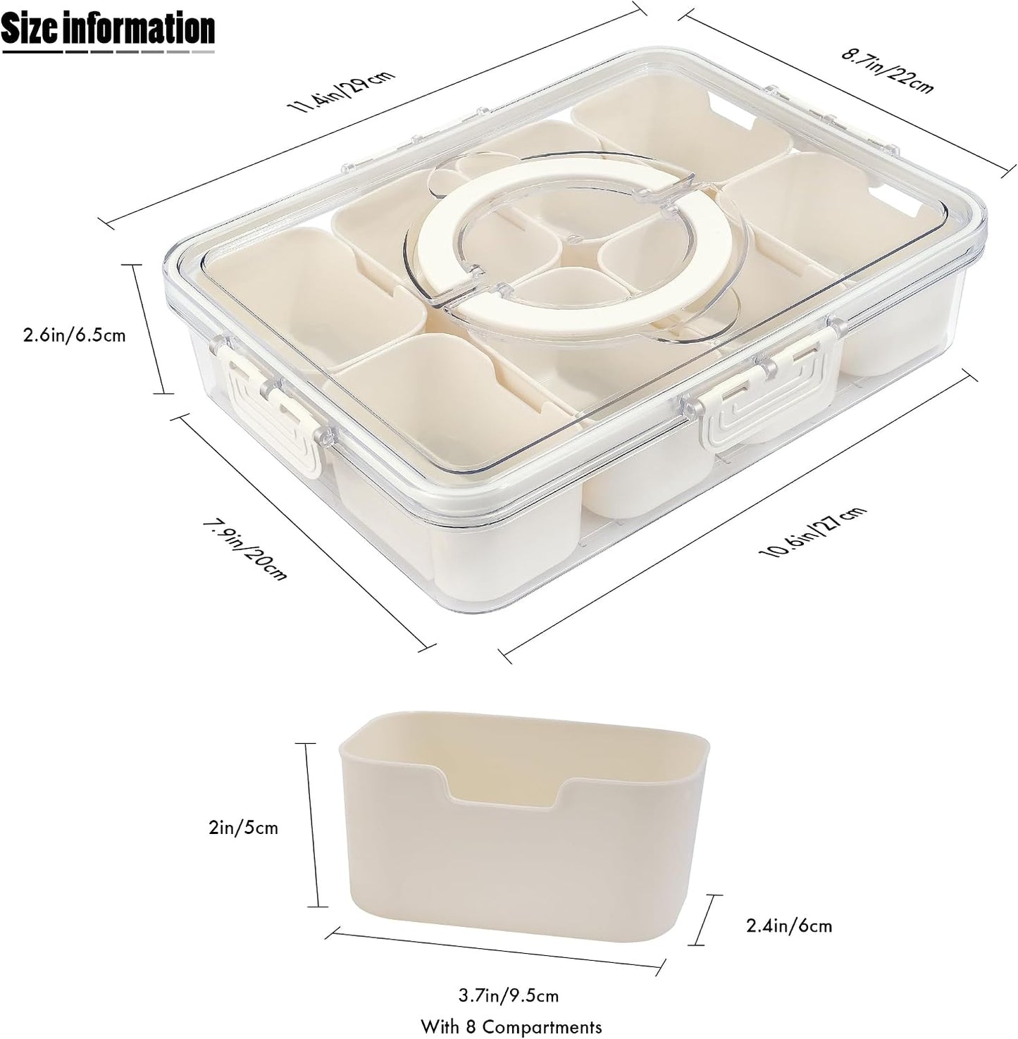 Contenedor aperitivos 2 pack 8 compartimentos con tapa y asa