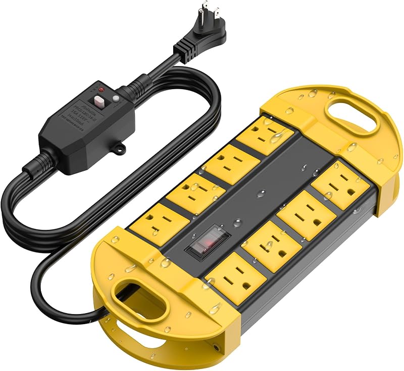 Regleta GFCI exterior 8 AC cable impermeable