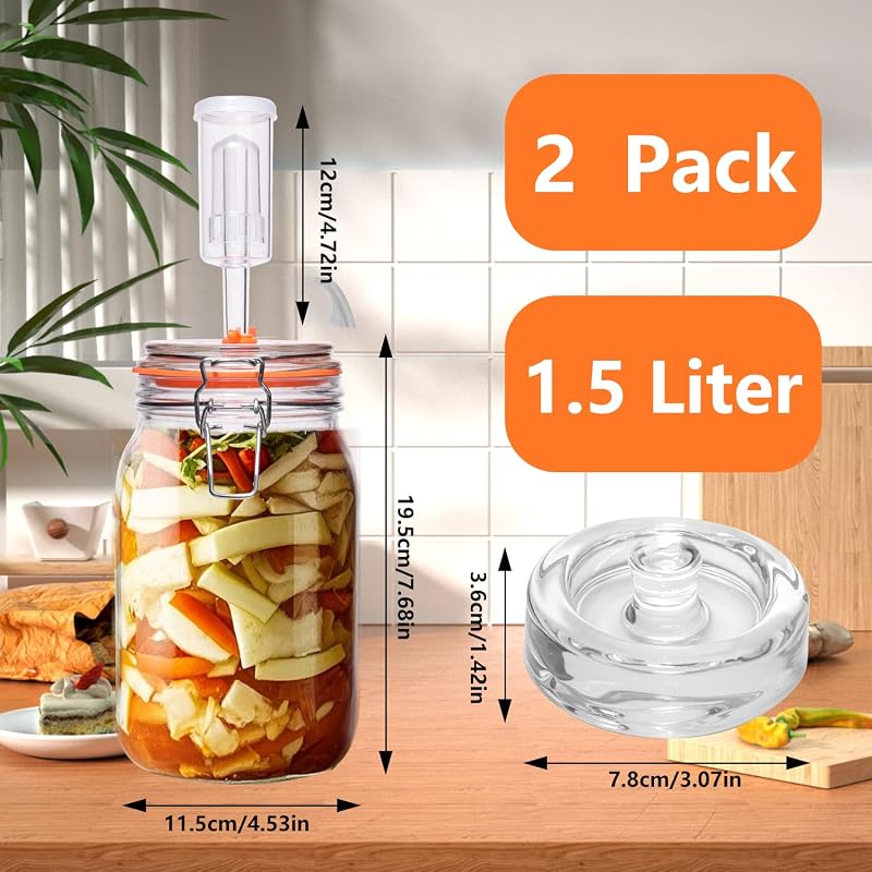 Kit fermentación 1.5L con pesos y esclusas aire para chucrut