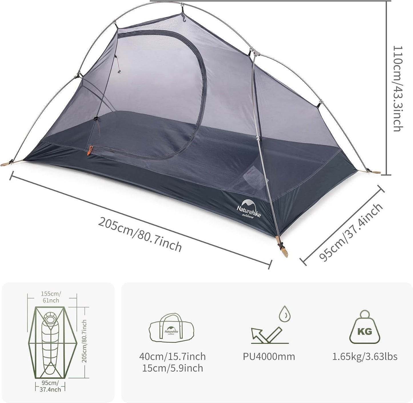 Tenda para 1 persona camping ligera impermeable con