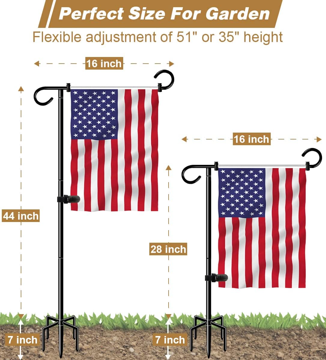 Soporte bandera jardín 51pulg base 5 puntas 12x18pulg