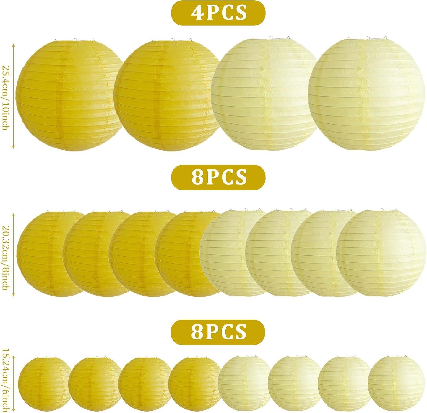 20 Linternas Papel Amarillas 6-10pulg Colgantes Decorativas
