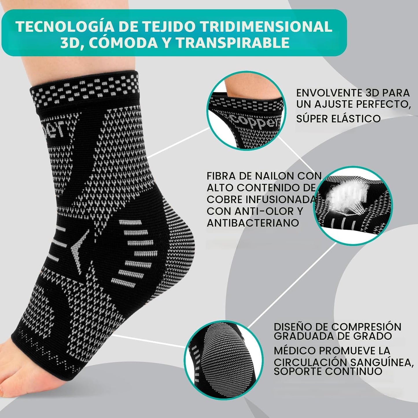 Tobillera compresión cobre alivio fascitis plantar
