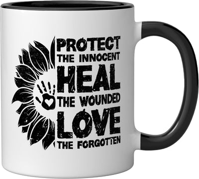 Taza cerámica conciencia y prevención abuso infantil negro/blanco