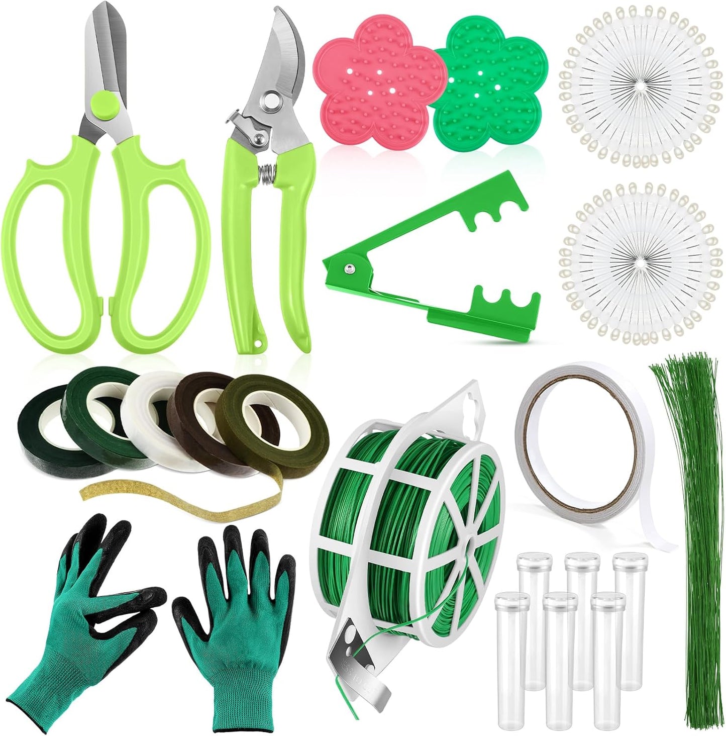 Kit herramientas floristería 121pzas guantes tijeras ramillete