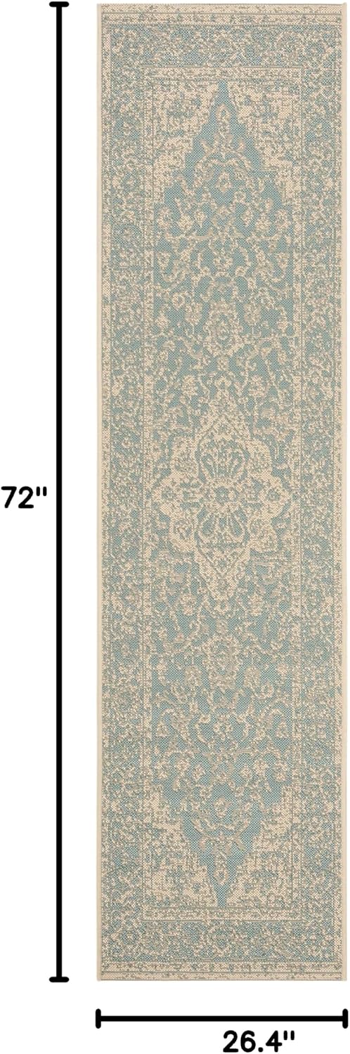 Alfombra lavable pasillo 2.2x6ft color aguamarina y crema