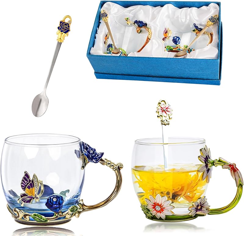 Tazas té vidrio elegantes regalo cumpleaños navidad