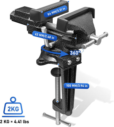 Tornillo banco portátil 3.3pulg base giratoria 360° multiusos