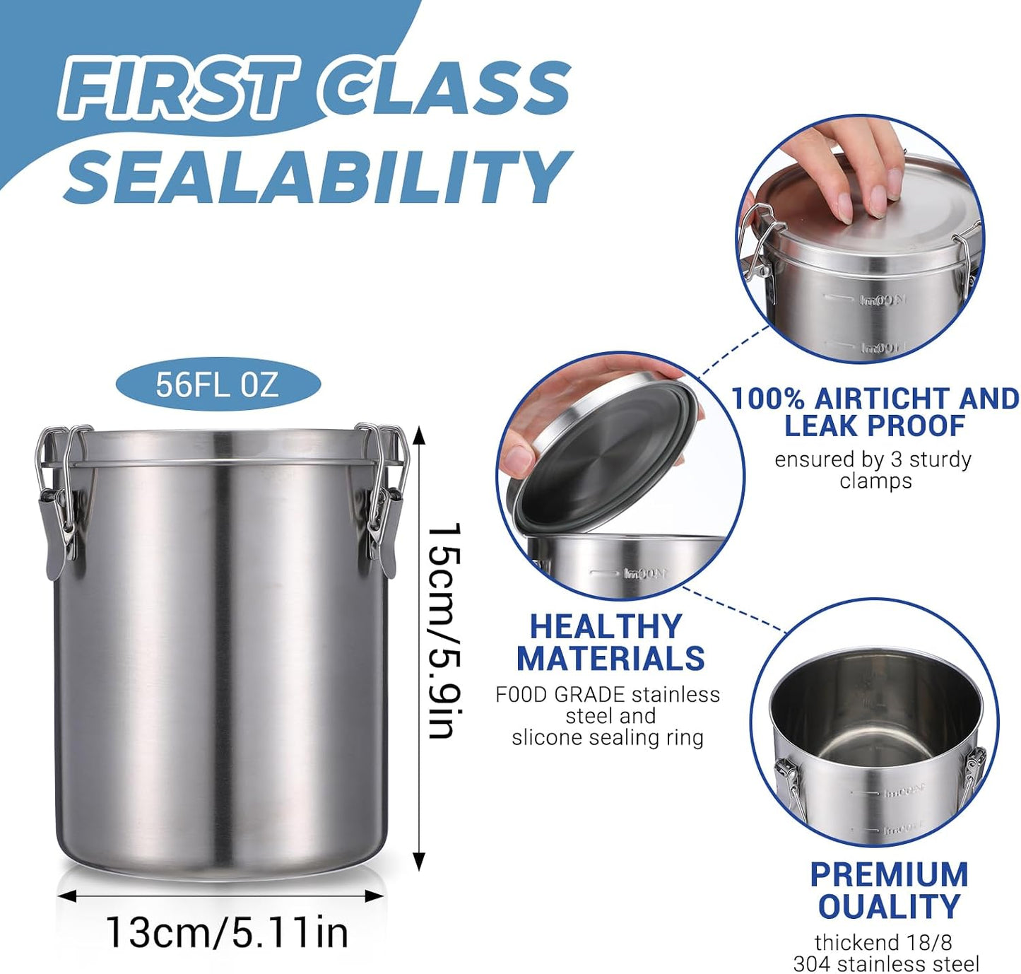 Recipiente café acero inox 56oz hermético con tapa sellada