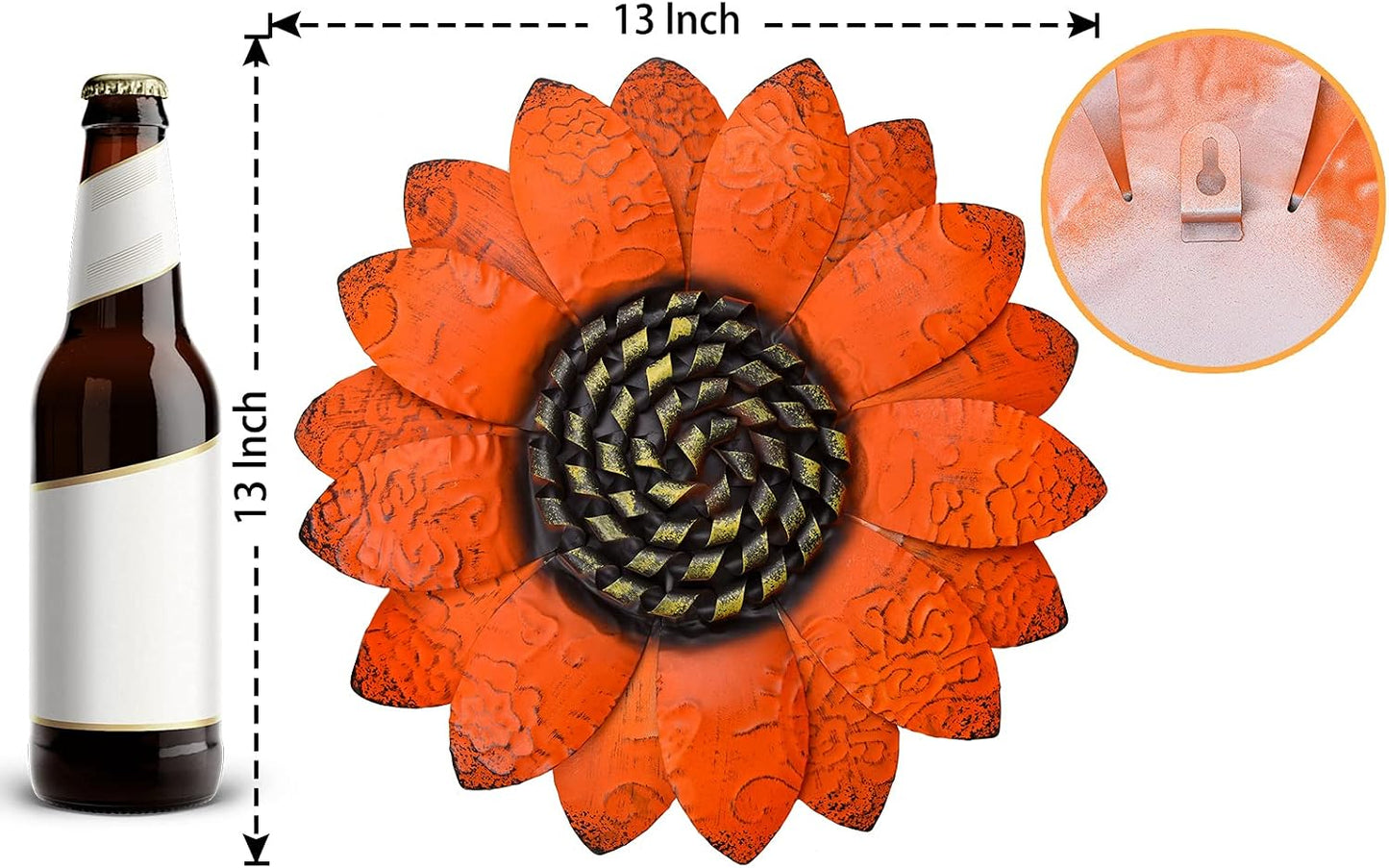 Flores metal girasol naranja decoración pared