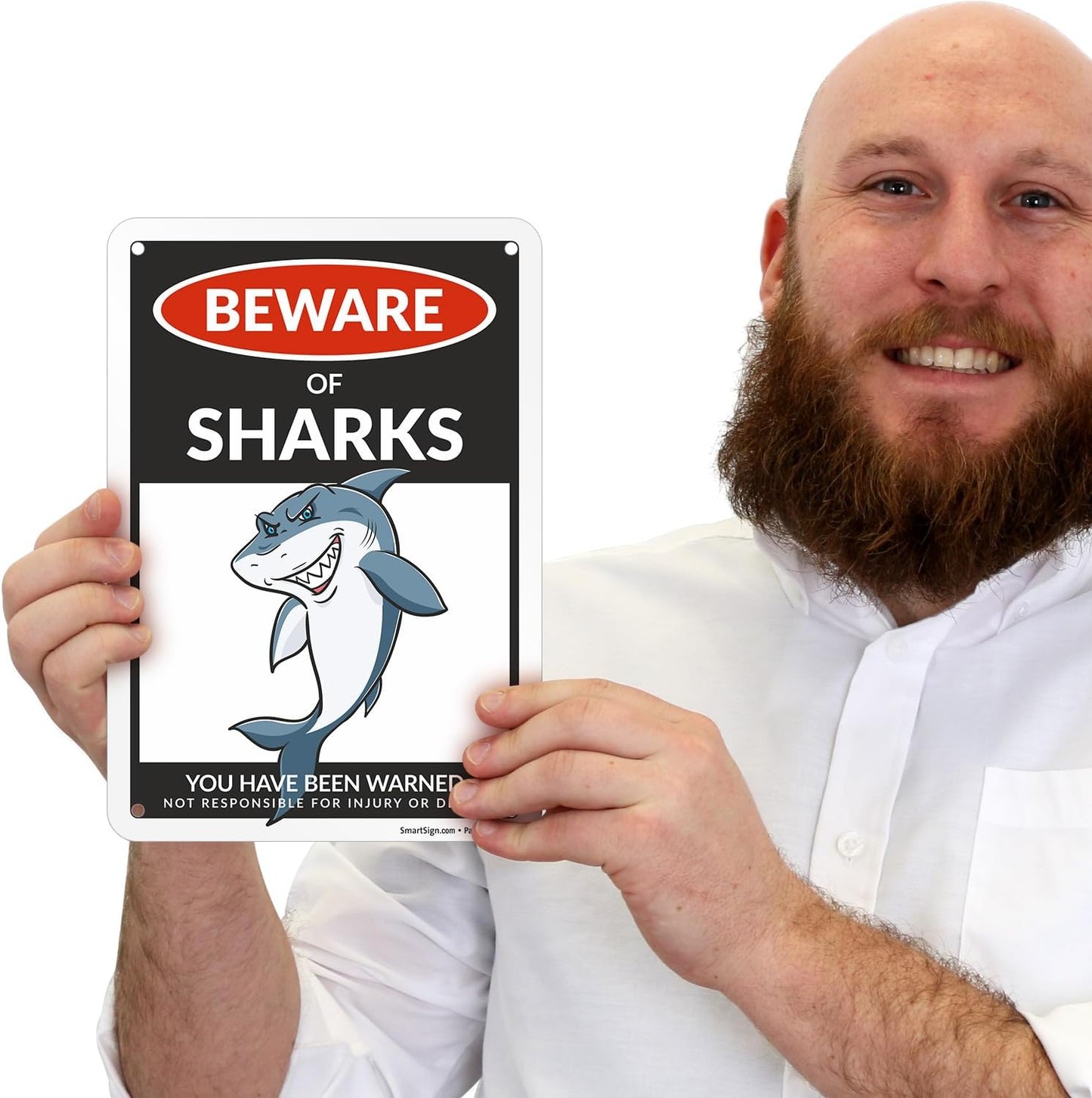 Letrero aluminio 10x7" Beware Of Sharks decoración pared